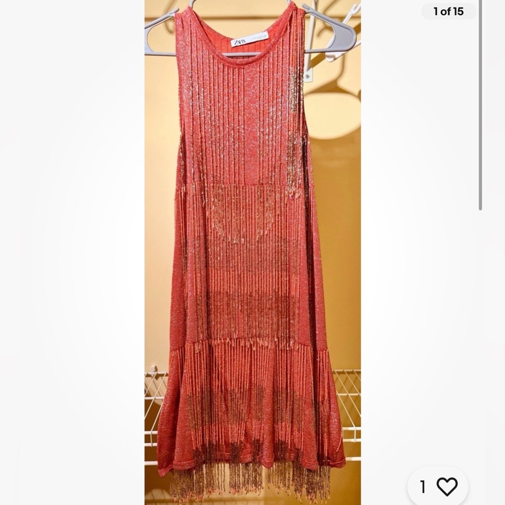 New ZARA Limited Edition Beaded Fringe Pink Cocktail Dress Women’s Size Small